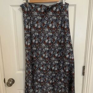 LOFT Blue and Brown Floral Midi Skirt